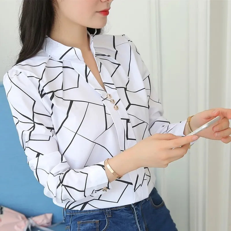 Blouse Femme JFUNCY - Rayée, Blanche, Manches Longues, Casual, Slim