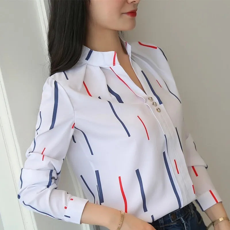 Blouse Femme JFUNCY - Rayée, Blanche, Manches Longues, Casual, Slim