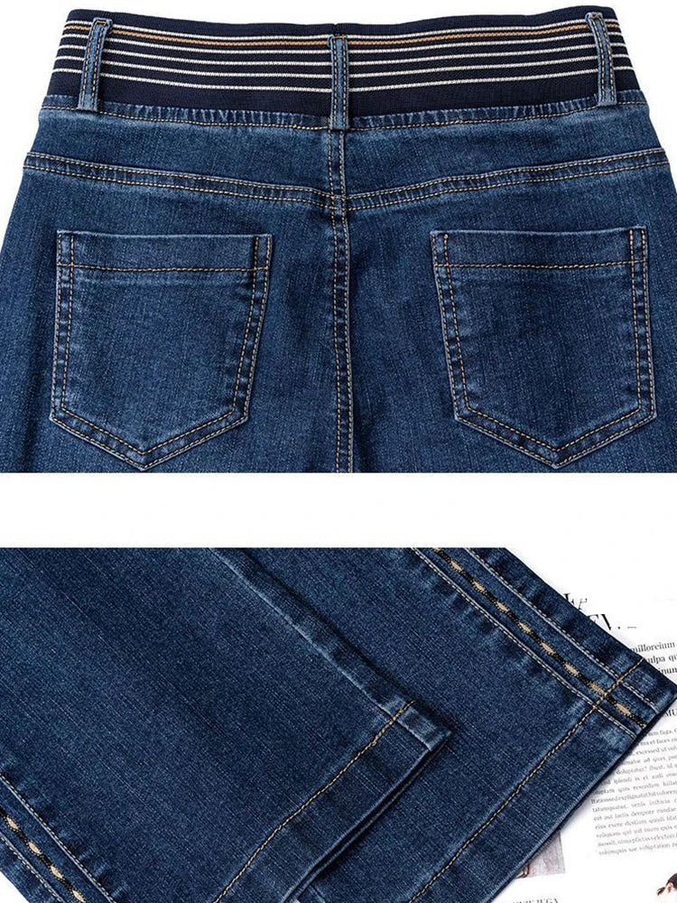 Jean Taille Haute Vintage - Pantalon Denim Flare, Printemps - Grande Taille