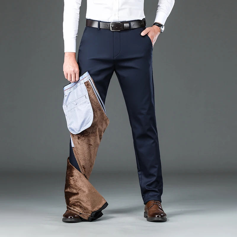 Pantalon Casual Homme en Flanelle Épaisse pour l'Hiver - Coupe Droite Slim