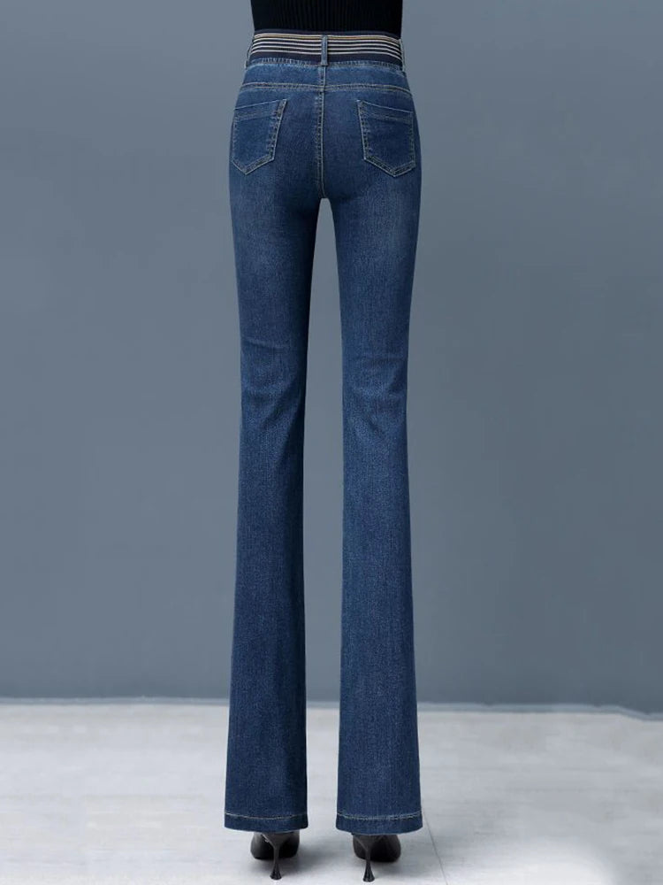 Jean Taille Haute Vintage - Pantalon Denim Flare, Printemps - Grande Taille