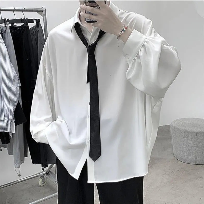 Chemise Homme à Manches Longues - Style Coréen, Confortable, Casual, Boutonnée avec Cravate