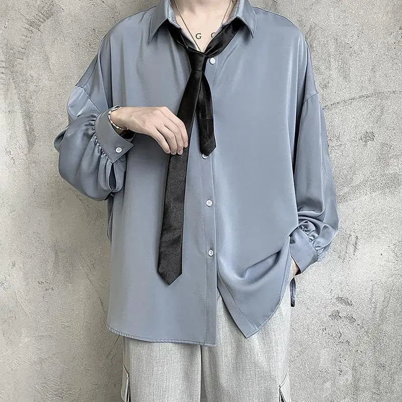 Chemise Homme à Manches Longues - Style Coréen, Confortable, Casual, Boutonnée avec Cravate